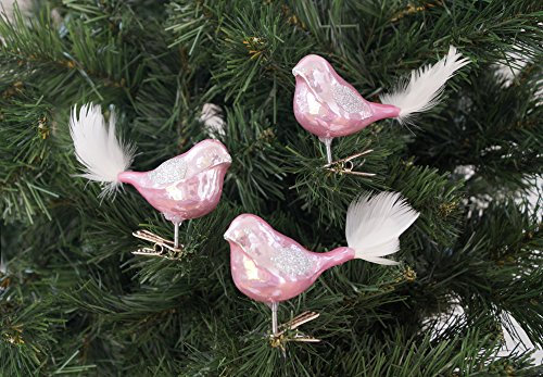 3 tlg. Glas Vogel Set in Hochglanz-Rosa-Silber - Neuheit - Christbaumkugeln - Weihnachtsschmuck-Christbaumschmuck