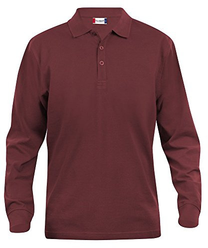 Mens pure cotton long sleeve polo shirt, classic cut, medium weight, 11 verdant colours, XS-5XL (2XL, Burgundy)