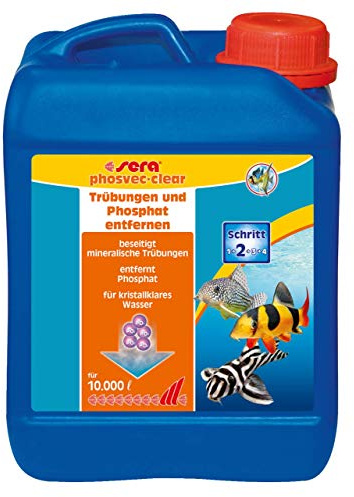 sera phosvec.Clear 2.500 ml |Entfernt Sofort Trübungen & Phosphat im Aquarium | Gegen Algen & Schmutz | Für Kristallklares Aquarienwasser | Wasseraufbereiter Süßwasser & Meerwasser