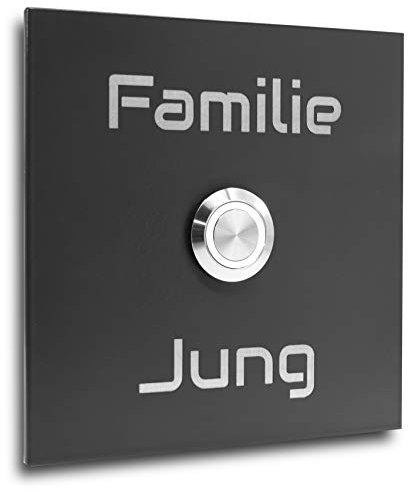 Jung-Edelstahl-Design Klingelplatte Bochum 7 anthrazit Ral 7016 Türklingel mit LED weiß Klingel mit Gravur Klingelschild 10x10 cm