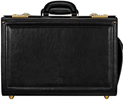 Maxwell Scott - Herren Luxus Leder Pilotenkoffer mit Rollen und Zahlenschlössern - Handgefertigt aus italienischen Vollnarbenhäuten - The VareseW Schwarz