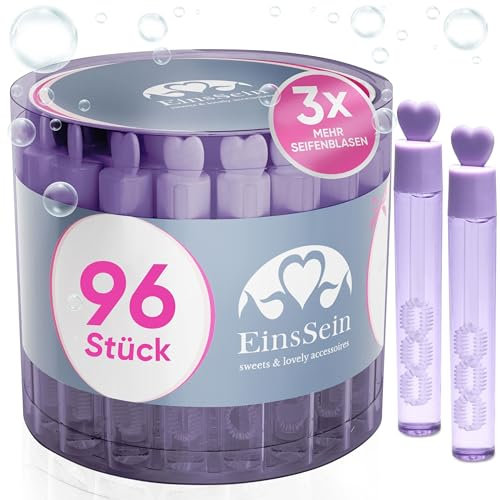 EinsSein 96x Bolle di sapone matrimonio Vetro d'amore Set lilla wedding bubbles bollè sposi piccola compleanno festa sapomo bolles sposi bolla contenitore matrimonio decorazioni decoration accessories