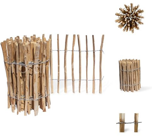 Floranica Staketenzaun aus Haselnuss Kastanie 5m lang x 50cm hoch 8-10cm Höhe Lattenabstand, Gartenbegrenzung,Hundezaun, Holzzaun beetzaun - Optimal für jede Gartengestaltung
