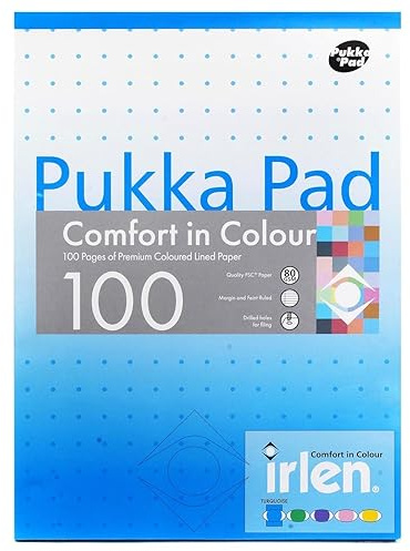 Pukka, Schreibblock für Schreibschwäche/Dyslexie, A4, 80 g/m², liniert mit Seitenrand, 50 Blätter/100 Seiten türkis