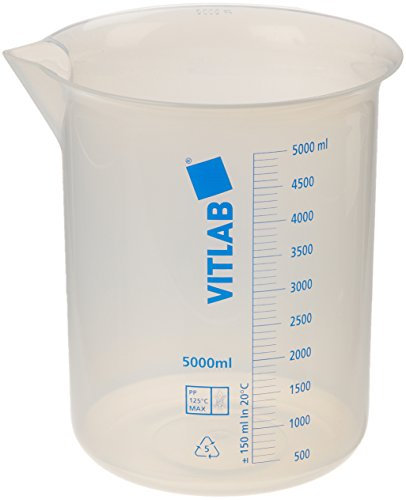 Vitlab Polypropylene Griffin Beaker, 5000mL Capacity (Pack of 4)