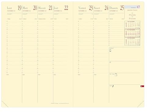 Quo Vadis - Nachfüllpack Agenda – 2025 – Minister Prestige – Wochenkalender – Französisch – 13 Monate von Dezember bis Dezember – 16 x 24 cm – Papier Clairefontaine Elfenbeinfarben – hergestellt in