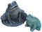 STEINFIGUREN SPICKER Steinfigur Frosch 2er Set 128/1, 129/4, Gartenfigur Steinguss Tierfigur Basaltgrau, Grün Patina