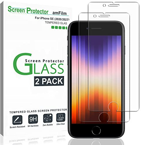 amFilm Compatible with iPhone SE 2 (2020 2nd)/ SE 3 (2022 3rd) Generation Tempered Glass Screen Protector, iPhone 8, 7, 6S, 6 (2 Pack 4.7) Halo Free Glass Screen Protector