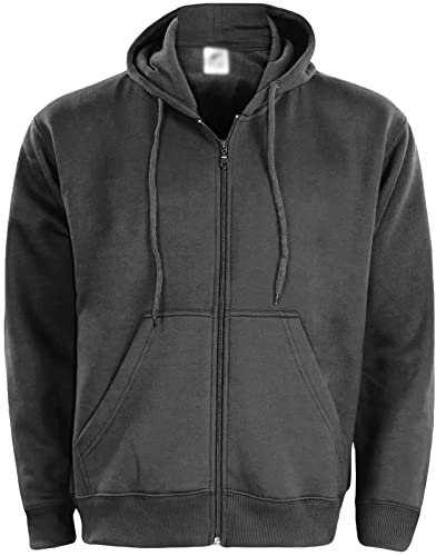 True Face Mens Hoodie Zip Up Classic Hooded Top Plain Ribbed Cuff Long Sleeve Sweatshirt 032 Hody Charcoal Large