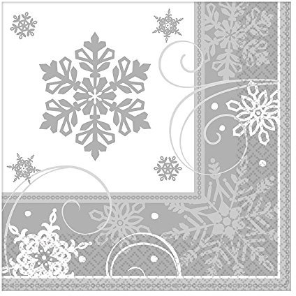 Amscan 511559 - Servietten Sparkling Snowflake, Größe 33 x 33 cm, 16 Stück, Schneeflocken, Tischdekoration, Mundtuch, Heilig Abend, Weihnachten, Adventszeit
