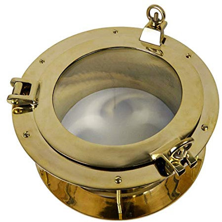 16” Solid Brass Heavy Porthole Window with 6.5” Deep Flange – Functioning