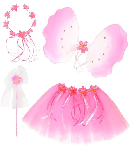 W WIDMANN MILANO Party Fashion - Kinderkostümset Blumenfee, Tütü, Flügel, Kopfschmuck und Zauberstab, Karneval, Mottoparty