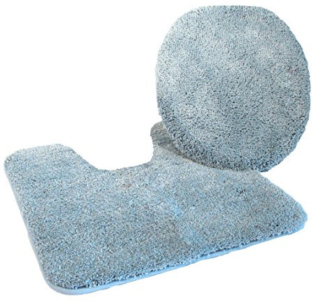 Kinzler J-10052/17 Mikrofaser Bademattenset 2-teilig = WC-Deckelbezug 47x50 cm + Vorleger mit Ausschnitt 50x55 cm, hellblau