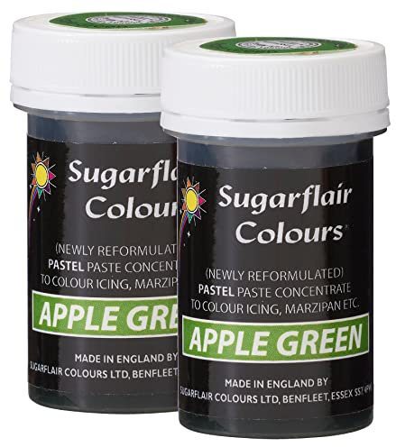 Sugarflair Apple Green Pastel Food Colouring Paste, Highly Concentrated for Use with Sugar Pastes, Buttercream, Royal Icing or Cake Mix, Subtle Colour Dye - 25g (Pack of 2)