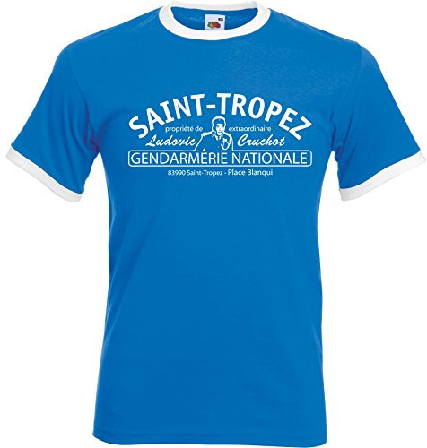 Saint Tropez Soccer Kontrast T-Shirt - Louis de Funes Royalblau/Weiss L