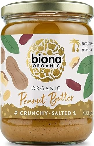 Biona Organic Crunchy Peanut Butter, 500g | 100% Organic Peanuts, Crunchy Texture, No Added Sugar, Palm Oil Free, Vegan