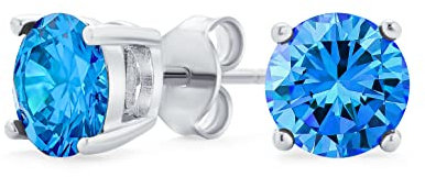London Blue Runde Zirkonia Im Brillantschliff Solitär AAA CZ Ohrstecker .925 Sterlingsilber Simulierter Topas