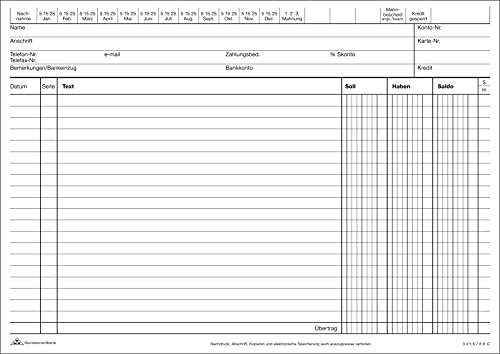RNKVERLAG 115350 - Kontokorrentkarte, breite Textspalte, DIN A5 quer, weiß, 100 Stück