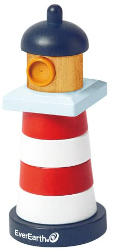 EverEarth Stapelspiel Leuchtturm aus nachhaltigem Holz – Lernspielzeug zur Förderung von Motorik, Geschicklichkeit und Farbenlernen – unbedenklichen Wasserfarben – Stapelset EE33895
