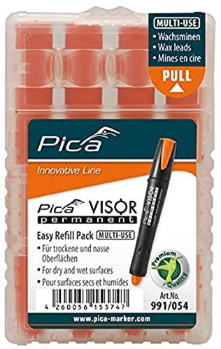 Pica 991/054 Permanent Marker Minen/Ersatzminen | wasserfest, umweltfreundlich, wirtschaftlich, für diverse Materialien geeignet | Farbe: orange, Durchmesser: 10 mm, Länge: 85 mm,