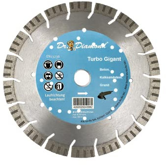 DR. DIAMOND | Turbo Diamanttrennscheibe 230 mit 15 mm Turbo Runner Diamantsegment für armierten Beton, Kalksandstein und Klinker | 230 x 22,23 mm