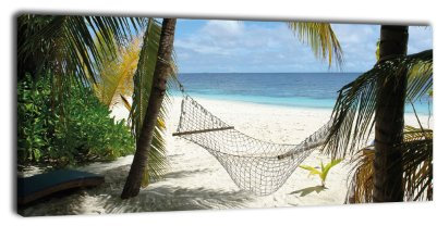 wandmotiv24 Leinwandbild Panorama Nr. 266 Südseetraum 100x40cm, Keilrahmenbild, Bild auf Leinwand, Strand Meer Palme