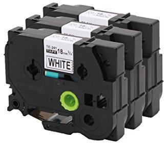 3 x Kassettenband für Brother TZe- 241 18 mm schwarz auf weiß 18 mm breit x 8 m lang kompatibel mit TZ241
