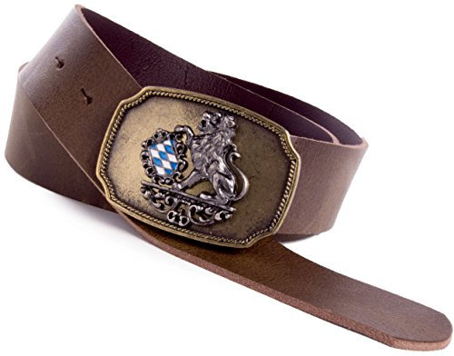 Enzianblau Echtleder Gürtel, Trachtengürtel, Bayerischer Löwe blau-weiß, braun od. schwarz (110)