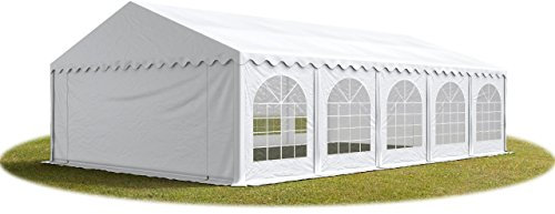 TOOLPORT Festzelt Partyzelt 5x10 m schwerentflammbar Premium, hochwertige PVC Plane 750 N in weiß 100% wasserdicht mit Bodenrahmen
