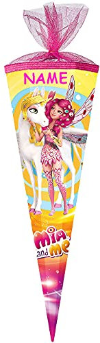 alles-meine.de GmbH Schultüte - Mia and Me - Einhorn Onchao - 35 cm - rund - incl. Namen - mit Tüllabschluß - Zuckertüte - mit/ohne Kunststoff Spitze - für Mädchen - Einhör..