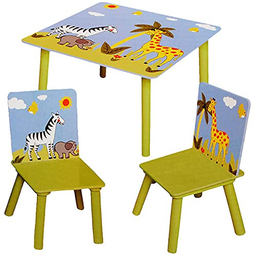 alles-meine.de GmbH 3 TLG. Set: Sitzgruppe/Sitzgarnitur für Kinder - sehr stabiles Holz - Zootiere - Zebra & Giraffe - Tisch + 2 Stühle/Kindermöbel für Jungen & Mädchen -..