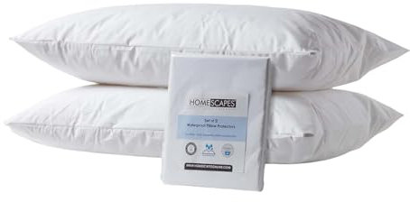 Homescapes - Waterproof Pillow Protectors - Pair - Hypo-allergenic and Dust Mite Proof