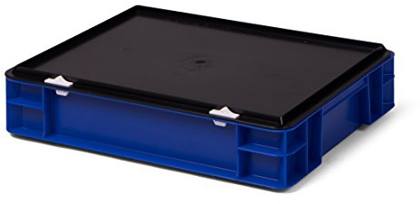 Euro-Transport-Stapelbox/Lagerbehälter, blau, mit schwarzem Verschlußdeckel, 400x300x86 mm (LxBxH), Wände u. Boden geschlossen, aus PPN