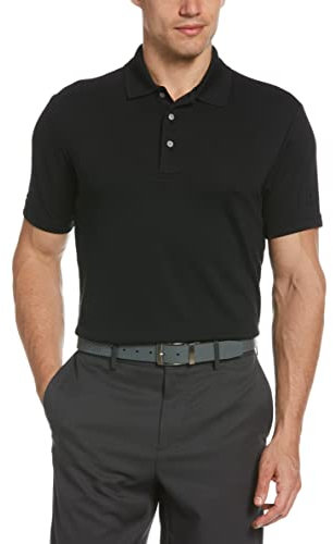 PGA TOUR Men's Airflux Short Sleeve Solid Golf Polo-Shirts, Caviar, L
