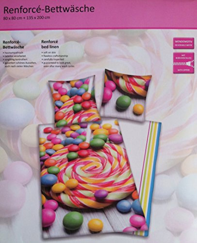 Herding Candy Bettwäsche Young Collection, Renforcé Bettwäsche, 1 x Kissenbezug 80 x 80 cm mit Wendemotiv und 1 x Bettbezug 135 x 200 cm mit Wendemotiv, 100% Baumwolle mit Reißverschluss