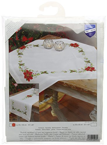 VERVACO Stickpackung Kreuzstich Set Vorgedruckt Tischläufer Weihnachtsstern Stickdecken Vorgezeichnet DIY Basteln Erwachsene Kreativ Stickläufer zum Selbersticken 40 x 100 cm Stickset