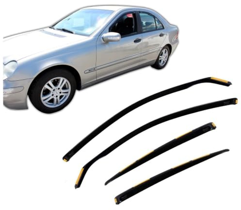 Towequipe HEKO-23267, Windabweiser für Mercedes C-Klasse 2000-2007, viertürig, Limousine, 4 Stück, Transparenter