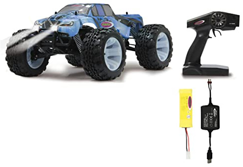 Jamara 053360 Tiger Ice Monstertruck 1:10 4WD NiMh 2,4G LED - Allrad, Elektroantrieb, Akku, 35Kmh, Aluchassis, spritzwasserfest, Öldruckstoßdämpfer, Kugellager, Fahrwerk einstellbar, fahrfertig