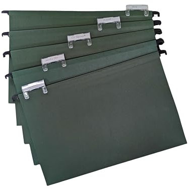 Cathedral Products A4+ (Foolscap) Green Manilla Suspension Files with Clip on Index Tabs and Inserts