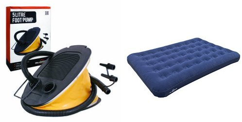 Milestone Camping Foot Pump - Yellow, 5 Litres & Milestone Camping Double Flocked Airbed - Blue Set