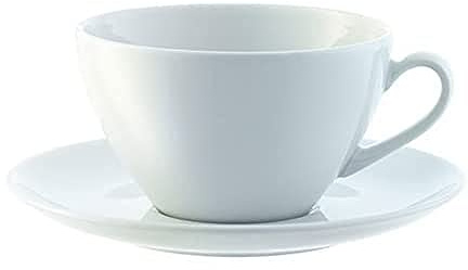 LSA International Dine Cappuccino Cup & Saucer Curved 0.35L | Set of 4 | Handmade Porcelain | DI07, White