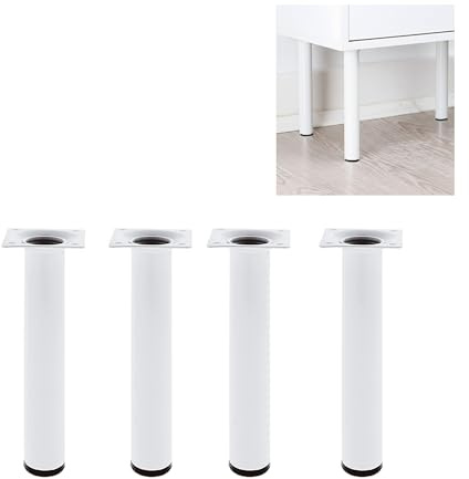 Amig Rundes Möbelbein aus Stahl, robust und vielseitig, inklusive Schrauben, ideal für Tische und Sofas, Türschloss, Weiß, 30 x 300 mm, Metall