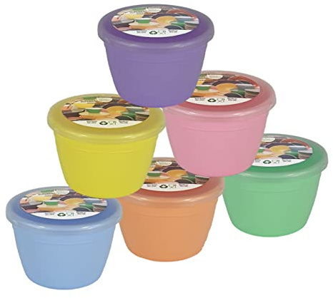 Just Pudding Basins Pastel Colours 1/4 Pint Small Basin and Clear Lid 0.25pt Pack of 6 Plastic Steaming Bowls (Rainbow)