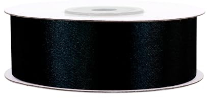Satinband 25mm x 25m Rolle - FARBAUSWAHL in 3/6/12/18/25/38/50/75/100mm - farbecht & waschbar - Schleifenband für Hochzeit - Geschenkband zum Verpacken Dekorieren Basteln - Schwarz 030