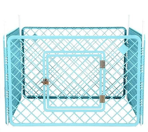 Iris Ohyama Welpenauslauf mit 4 Paneelen und abschließbarer Tür, H60cm, Blau, Katzengehege, Hundebox, Für Outdoor, Indoor, Welpenlaufstall, Hundezaun, Welpenzaun, Laufstall Hund, H-604