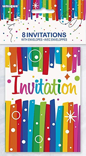 Unique Party - 49574 - Paquet de 8 Invitations de Fête Anniversaire Nœuds Arc-en-Ciel