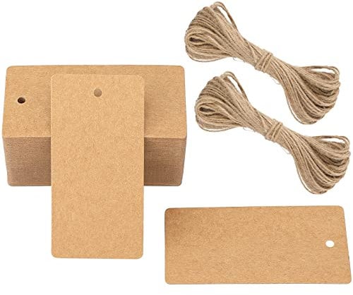 G2PLUS 100 Stk Geschenkanhänger Groß, 300g/m² Kraftpapier Etiketten Tags, 4.5 x 9 CM Geschenkanhänger Anhänger Etiketten mit Jute-Schnur