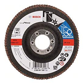 Bosch PRO X571 Fächerschleifscheibe, gerade, 115 mm, K40 | für Stahl, Edelstahl, Körnung 120, Professional Zubehör Kleiner Winkelschleifer