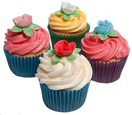 Holly Cupcakes Wunderschöne essbare Kuchendekorationen- 12 mischfarbene Rosen mit Blättern / 12 Edible Mixed Colour Roses with Leaves