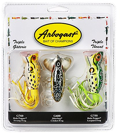 Arbogast Triple Threat Angelköder, 3er-Pack, enthält Jitterbug Köder und Hula Popper Köder.